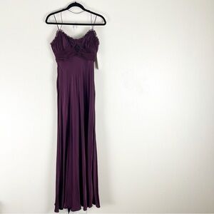 BADGLEY MISCHKA 100% Burgundy Embellished Bodice With Silk Shoulder Cover Dress